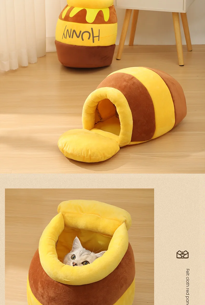 Cute Cat Nest Closed Net Red Honey Pot Nest Soft and Comfortable Removable Winter Warm Cartoon Dog Kennel Pet Kennel