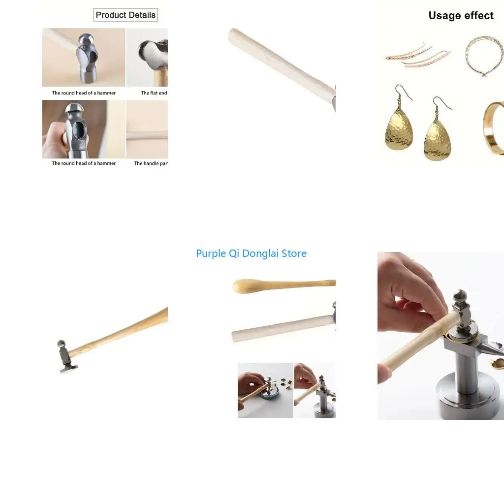 L21E Practical Jewelry Making Hammer Small Iron Head Hammer with Handle for Crafting Convenient Metalworking Tool