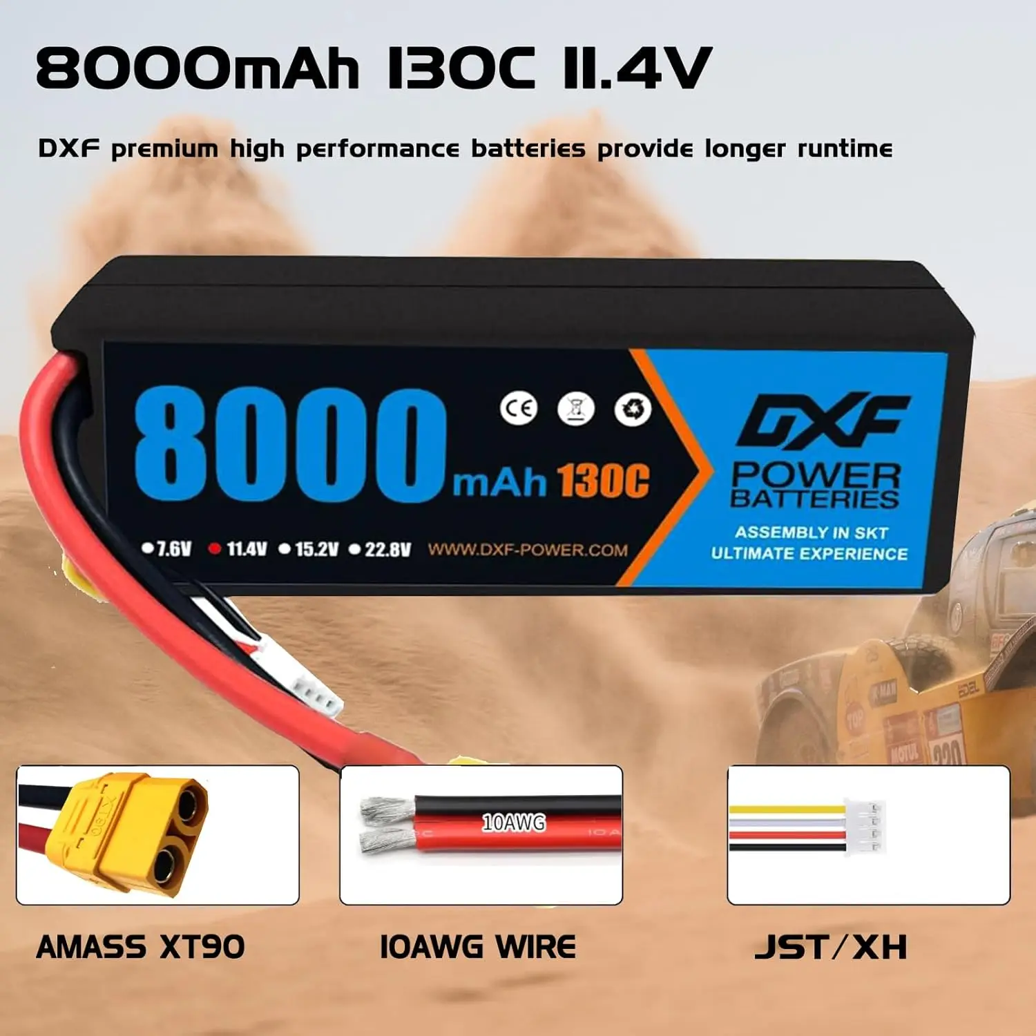 DXF 3S Lipo Battery 8000mAh 11.4V 130C HV with XT90 Plug Hardcase for 1/8 Buggy Truggy Offroad Car Boat Truck Airplane