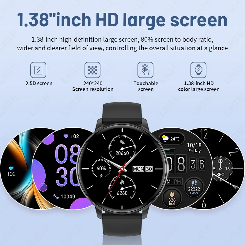 LIGE Bluetooth Call Smart Watch Men Answer Calls Multiple Sports Modes Waterproof Heart Rate Health Smartwatch For Android IOS