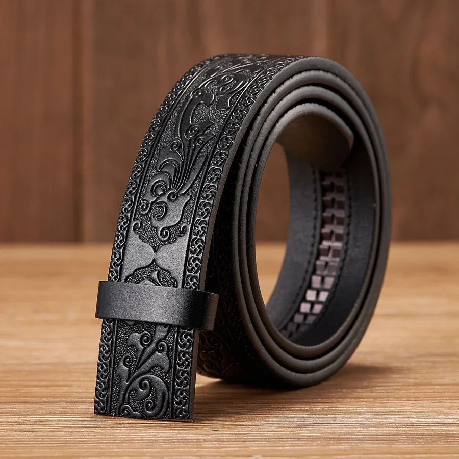 3.5CM wide buckleless cowhide belt high quality suitable for automatic buckle printed business men\'s belt without buckle