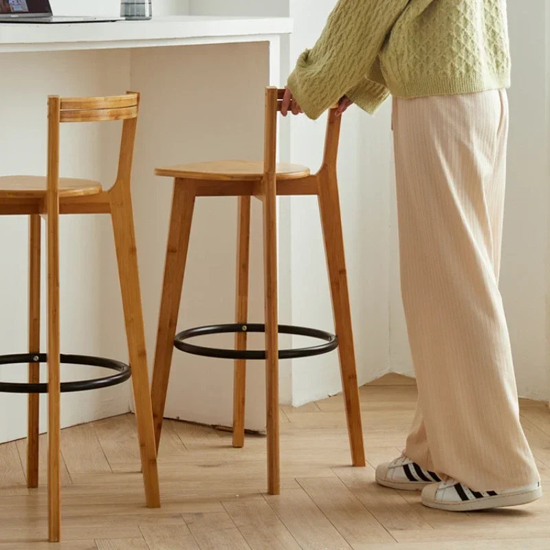 Chaises de Salle à Manger Modernes en Bambou, Simple, avec Piste de Bar, Périphérique, Dossier, Comptoir, Sièges à Pied Haut, Idéales pour les