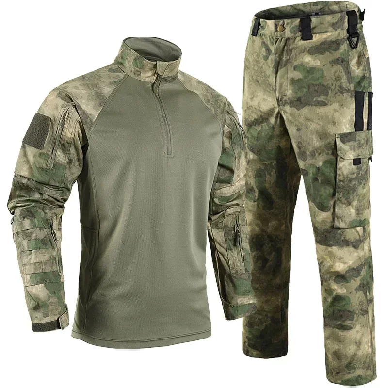 

Ruins Camo Tactical Sets Men Breathable Quick-dry Training T Shirts Multi-pocket Wear-resistant Cargo Pants 2 Pcs Suits Hunting