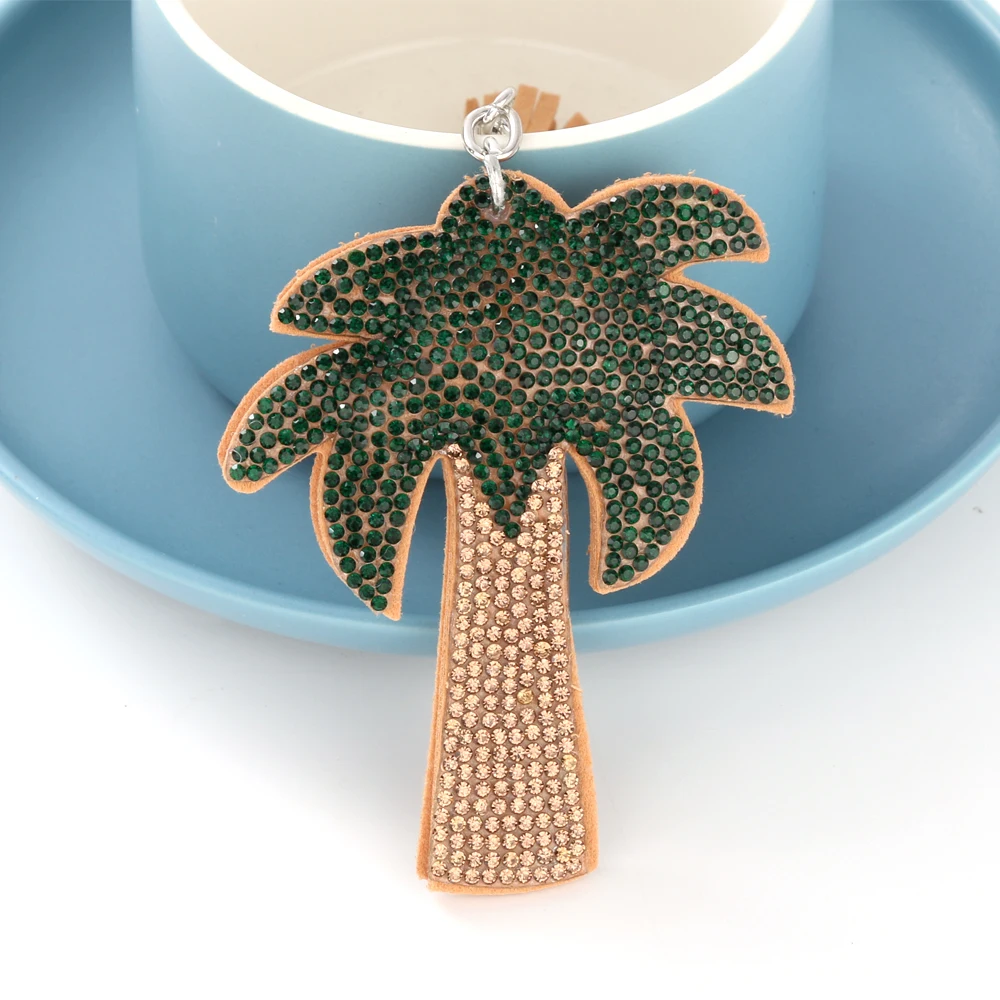 Fashion Creative Coconut Tree with Full Crystal Rhinestone Keyrings Key Chains Rings Holder Purse Bag For Car Lovely Keychains