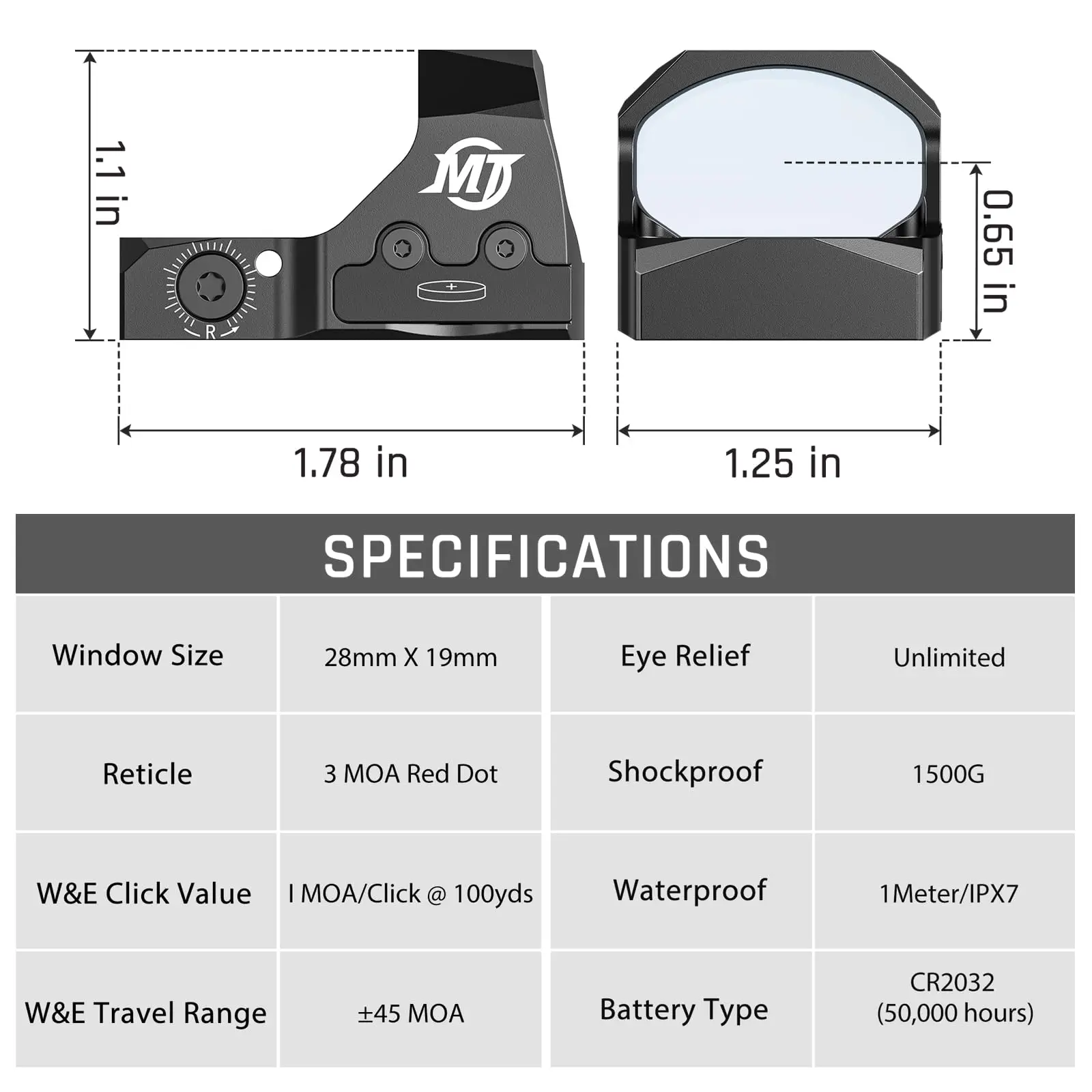 ミッドテン スコープ レッドドットサイト 3 MOA 光学式反射照準器 ピストル用 GL MOSおよびピカティニー レール用アダプター付き アウトドアハンティング用