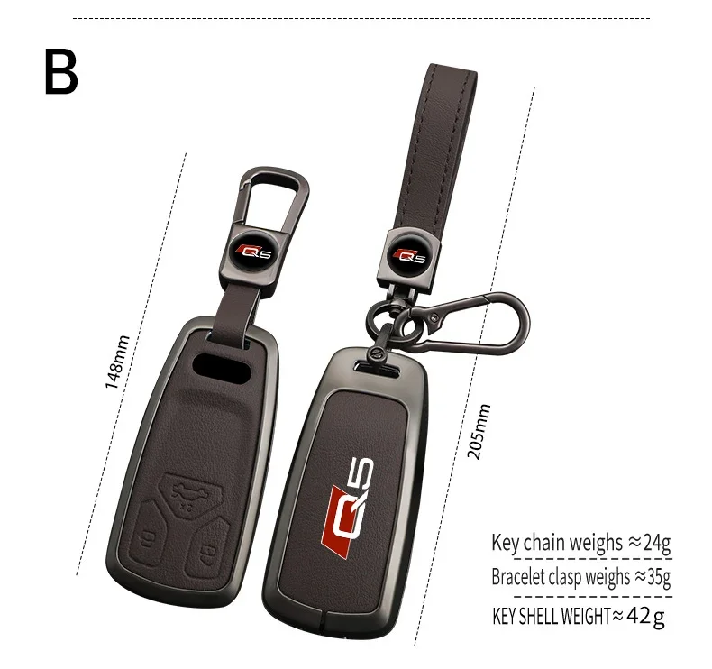 Zinc Alloy Leather Car Key Case Cover Shell For Audi Q5 SQ5 8R FY 2015 2022 2023 Keychain Keyless Auto Accessories