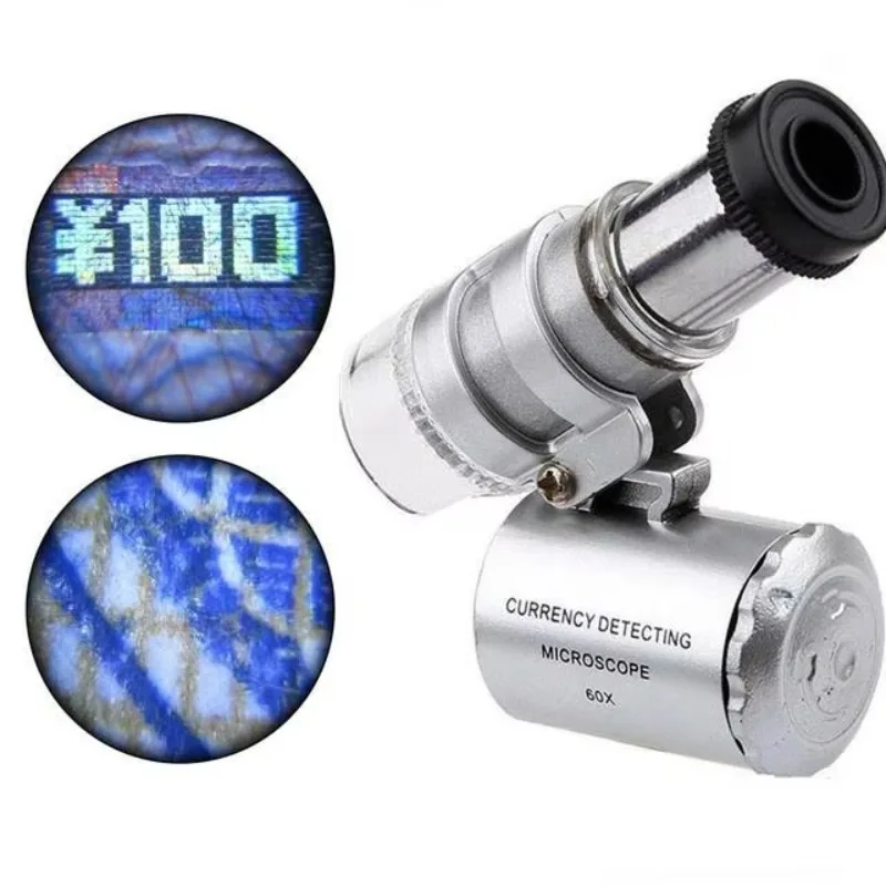 

Mini 60X Microscope LED Jewelry Loupe UV Currency Detector Portable Magnifier Magnifying Eye Lens Magnifying Glass Loupe