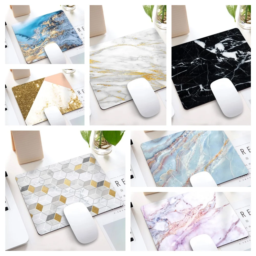 Blue Pink Gold Vein Marble Mouse Pad Non Slip Rubber Base Abstract Fluid Stone Design Office Desktop Small Mousepad Gift
