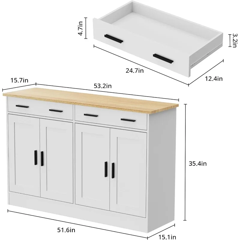 White Buffet Cabinet, Coffee Bar Cabinet with 2 Drawers & 4 Doors, Kitchen Buffet Sideboard for Living Room, home.