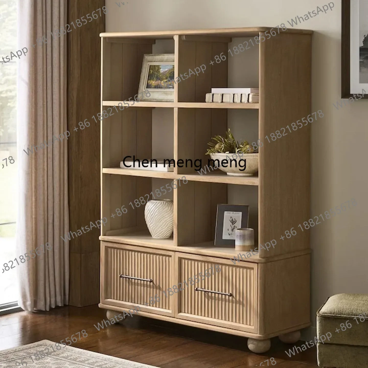 Discount American rural open solid wood bookcase retro old locker small apartment living room study display cabinet