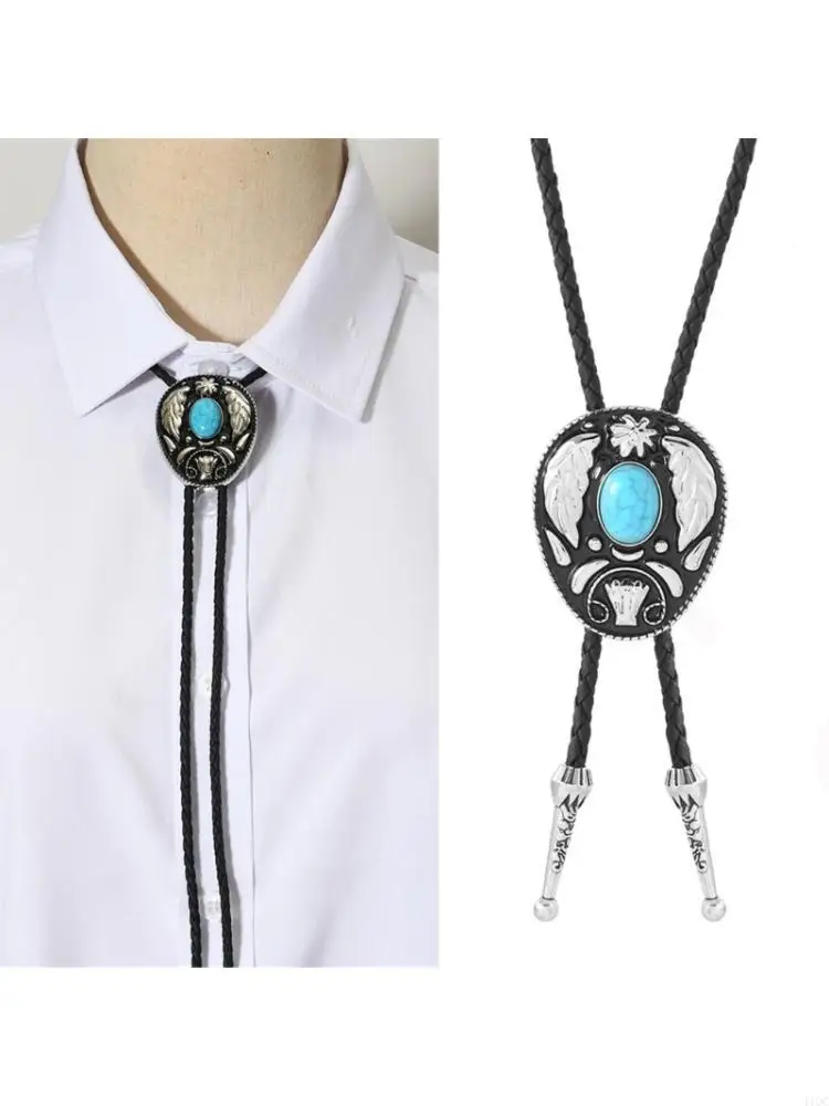 Elegant Bolo Tie with Stone Pendant Carved Necktie Western Necklace Cool Bolo Tie Western Cowboy Costume 