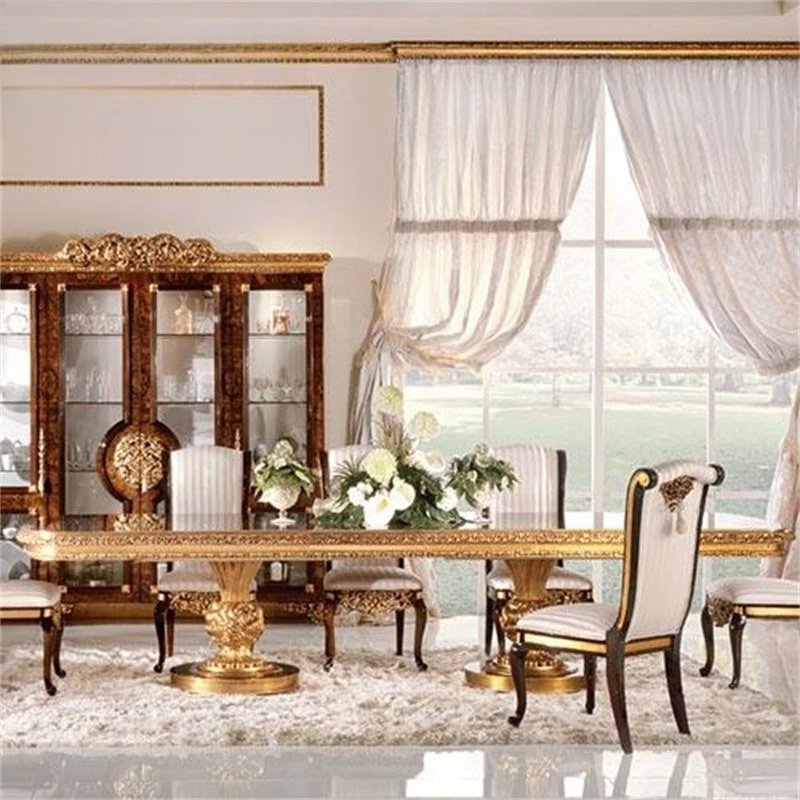 Dining room furniture solid wood hand-carved luxury villa large dining table neoclassical rectangular dining table