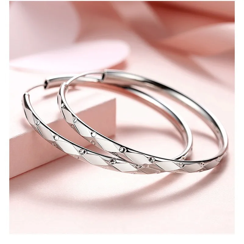 3/4/5/6CM 925 Sterling Silver Big Round Hoop Earrings For Women Fashion Party Luxury Quality Jewelry Accessories Christmas Gift