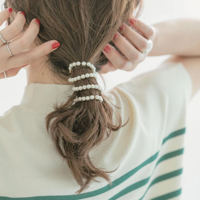 

Pearl Headband Wrapped Hair Clips for Women Pearl Imitation Ponytail Hair Ties Accessories Hairband Head Pieces Jewelry