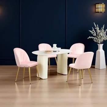 天鵝絨餐椅四件套,中世紀現代風格軟墊廚房椅,配金色金屬椅腿,優雅的裝飾椅,展現奢華 10 最佳銷售 豪華餐椅 - №7