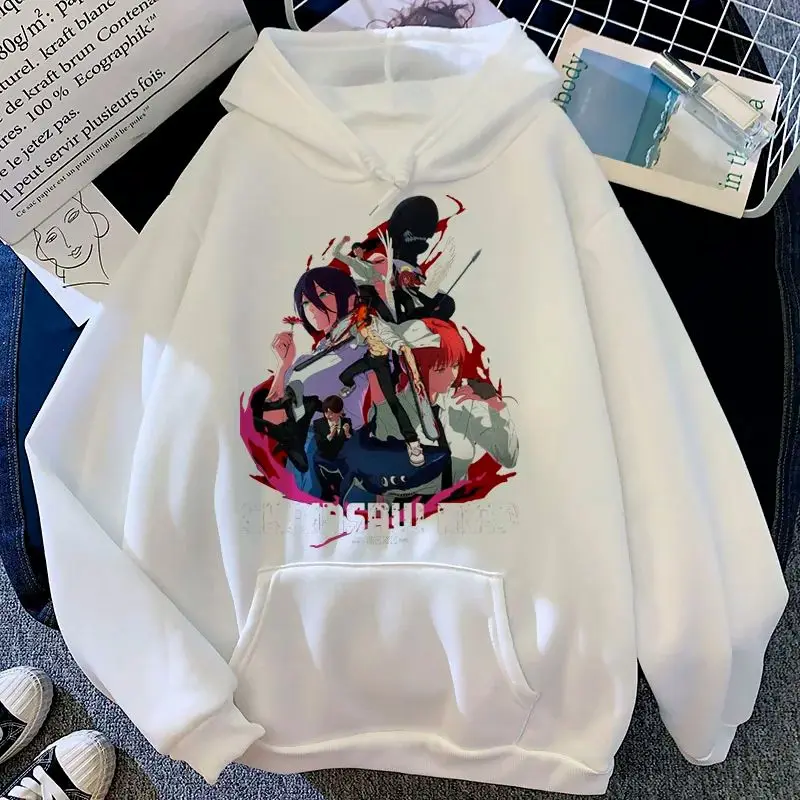 سترة بغطاء للرأس مطبوعة للرجال والنساء بالمنشار Y2k بلوفرات هيب هوب عتيقة ملابس الشارع الشهير Harajuku للجنسين #3