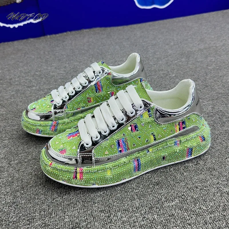Sneakers Casual Mens Designer Bling Punk Board·shoes Fashion Microfiber Leather Breathable Height Increased Flat Platform Shoes
