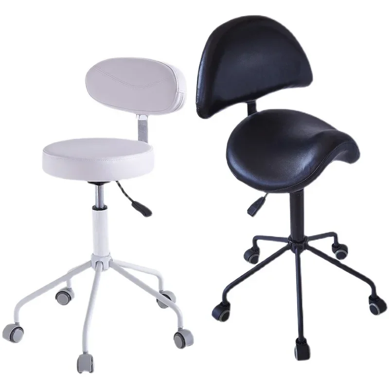 Office Furniture Lifting Stool With Wheels, Household Round Saddle Mobile Large Work Beauty Pulley Rotating Leather Stool