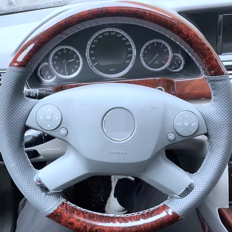 Customize Wood Grain Genuine Leather Steering Wheel Cover For Mercedes Benz E-Class W212 E 300 260 200 2009-2013 Car Interior