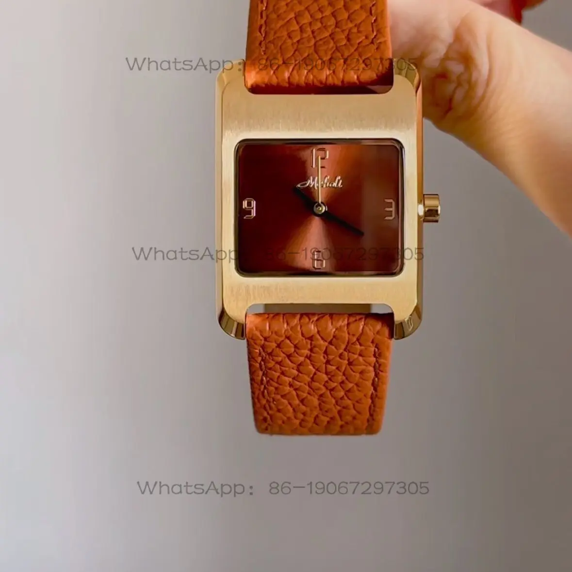 

Litchi pattern caramel color square steel shell fashionable and extravagant exquisite niche high-end leather women's watch