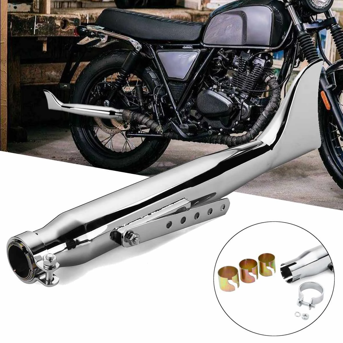 

Motorcycle Retro Silver Fishtail Exhaust Muffler 24HP 32HP Engine Part Case for Ural K750 M1 M72 R71 R12 Dnepr MT12 XL883 1200