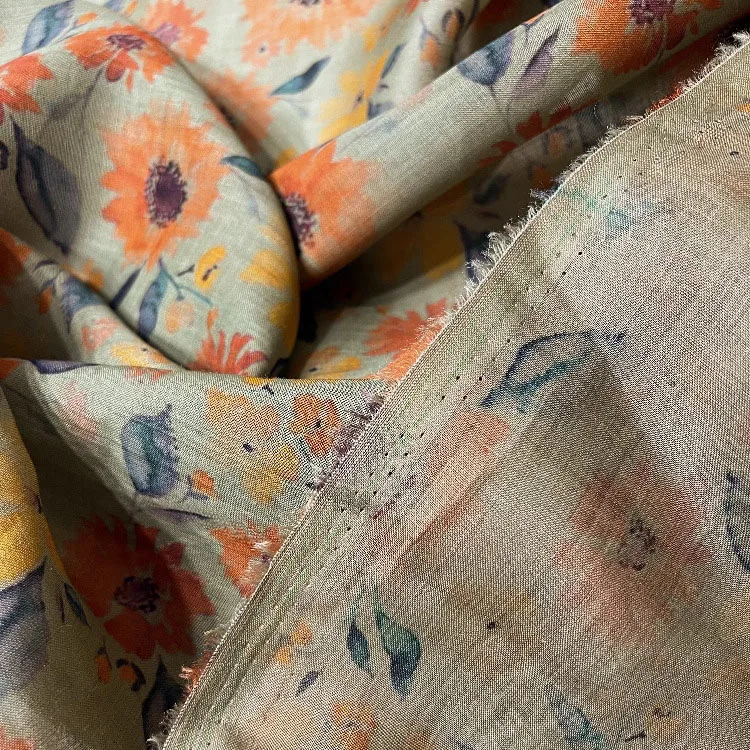 

3yard colorful flower Printing tissu New Style High quality ramie fabric for sewing Fashion Gown Dress fabric