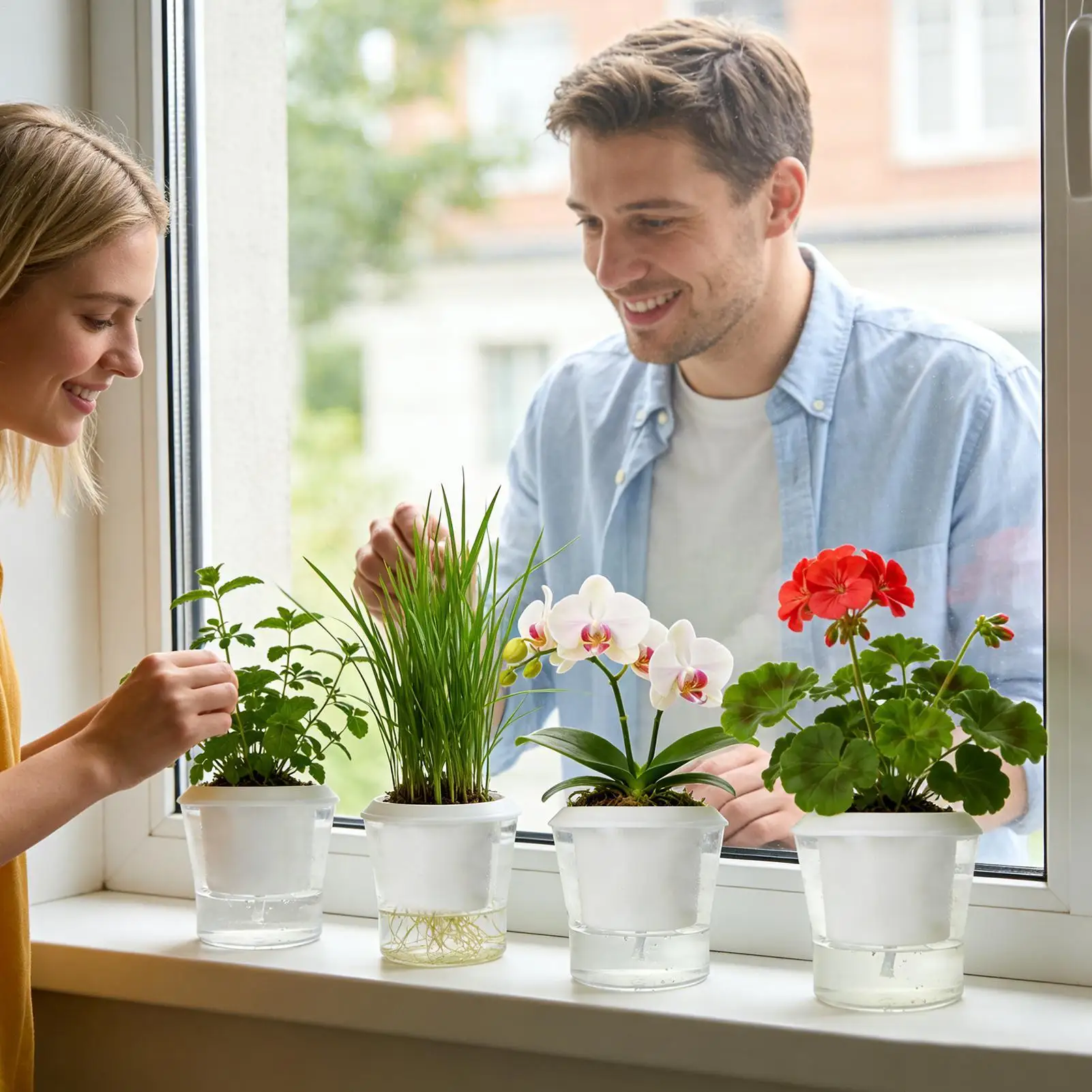 

Набор из 6 прозрачных современных двухслойных самополивающихся горшков для цветов для дома, офиса и сада