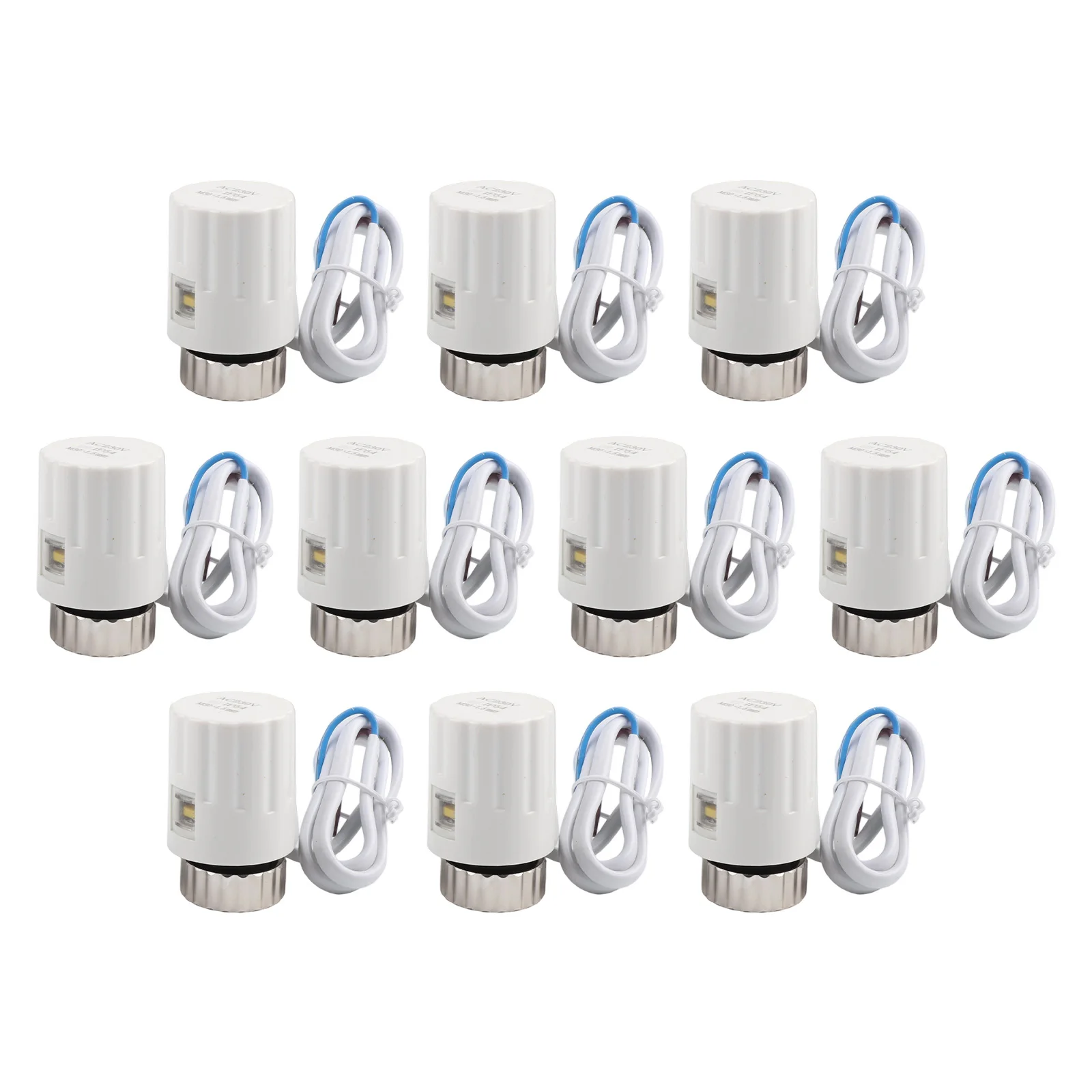 230V Electric Heating Actuator Set of 10 Normally Open for Floor Heating Water Distributor with 110N Thrust and M30x1 5 Thread