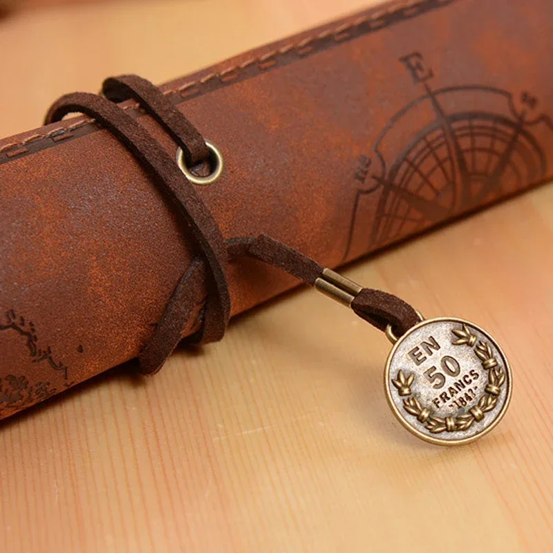 مقلمة جلدية PU خريطة الكنز لفة حقيبة أقلام رصاص حقيبة أقلام رصاص ريترو لصبي طفل العودة إلى المدرسة أنيمي لوازم مكتبية هدية