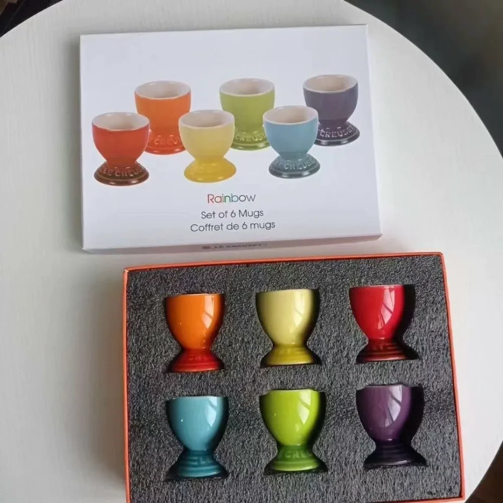 French Wine Glass, Colorful Ceramic Egg Cup, Baijiu Cup Rainbow Color Cup 6-piece Gift Box 1 Set of Gift Boxes