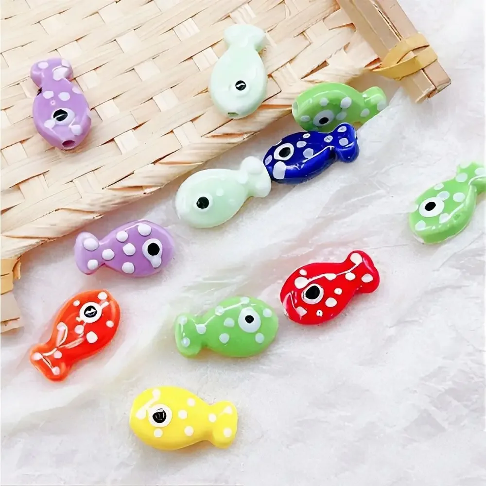 10Pcs/Set Handmade Craft Small Fish Beads 3D Cartoon Design Ceramic Spacer Loose Beads for Bracelet Making Kit