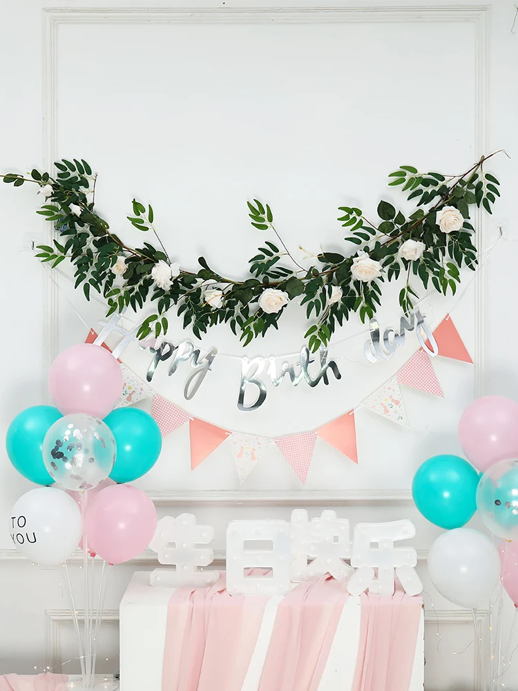 165cm Artificial Willow Leaf Vine Silk Green Plants Rattan Garland Birthday Party Decor Adult Kids Anniversary Backdrop Supplies