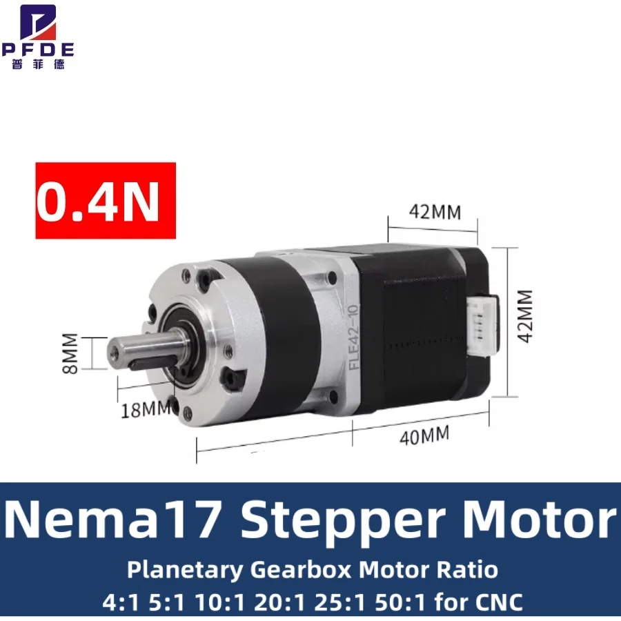 Motor de Passo Nema17 0.4N com Redutor Planetário de Precisão, Relação de Redução 4:1 5:1 10:1 20:1 25:1 50:1 para CNC