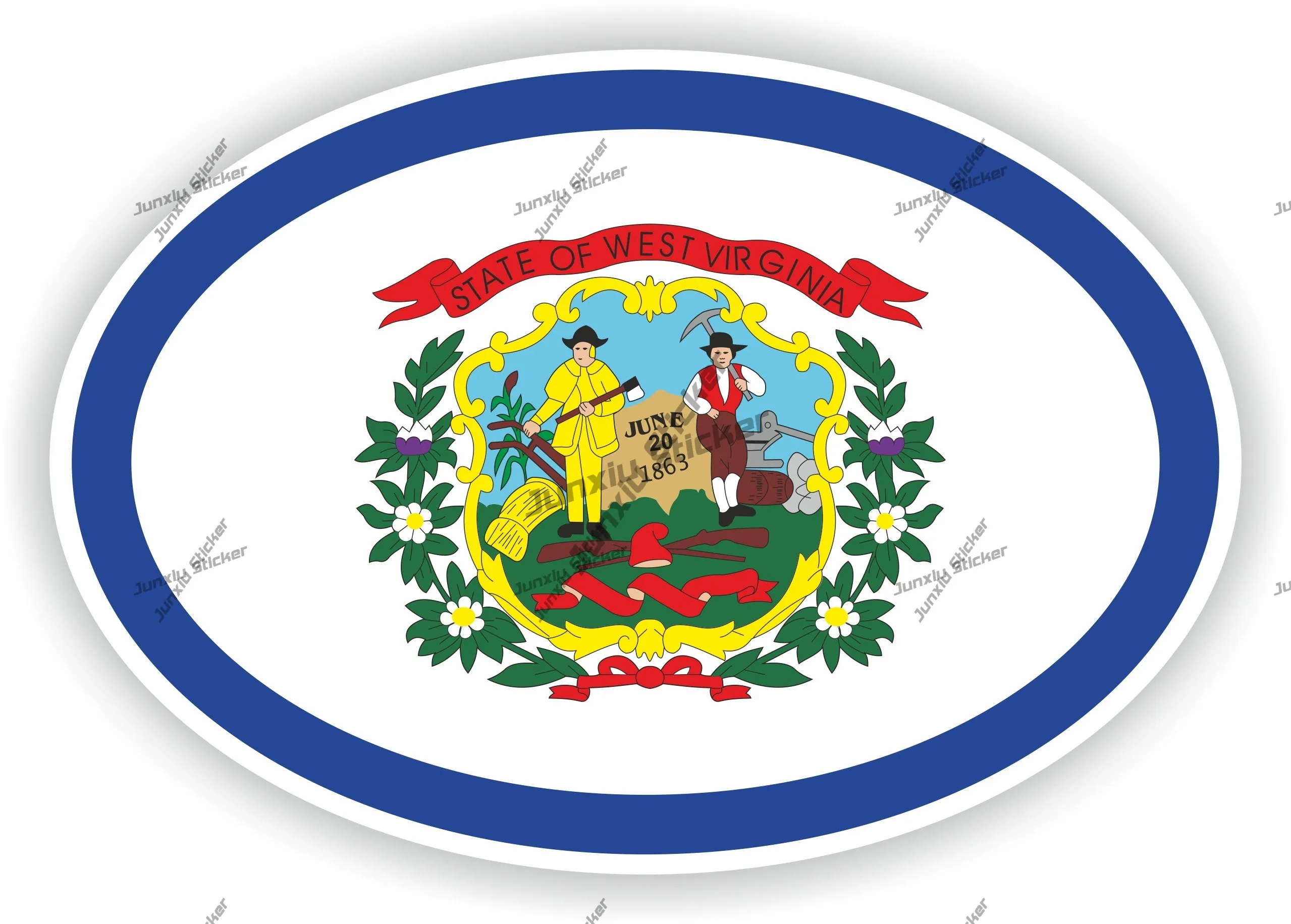 

West Virginia Flag National Emblem Oval Sticker Patriotism Scratch-proof Exterior Car Stickers Suv Van Rv Trailer Bumper Window