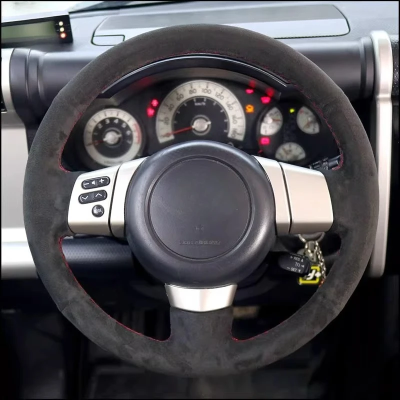 

Hand-Stitched Non-slip Durable Suede Nappa Leather Steering Wheel Cover Wrap For Toyota Land Cruiser FJ Car Interior Accessories