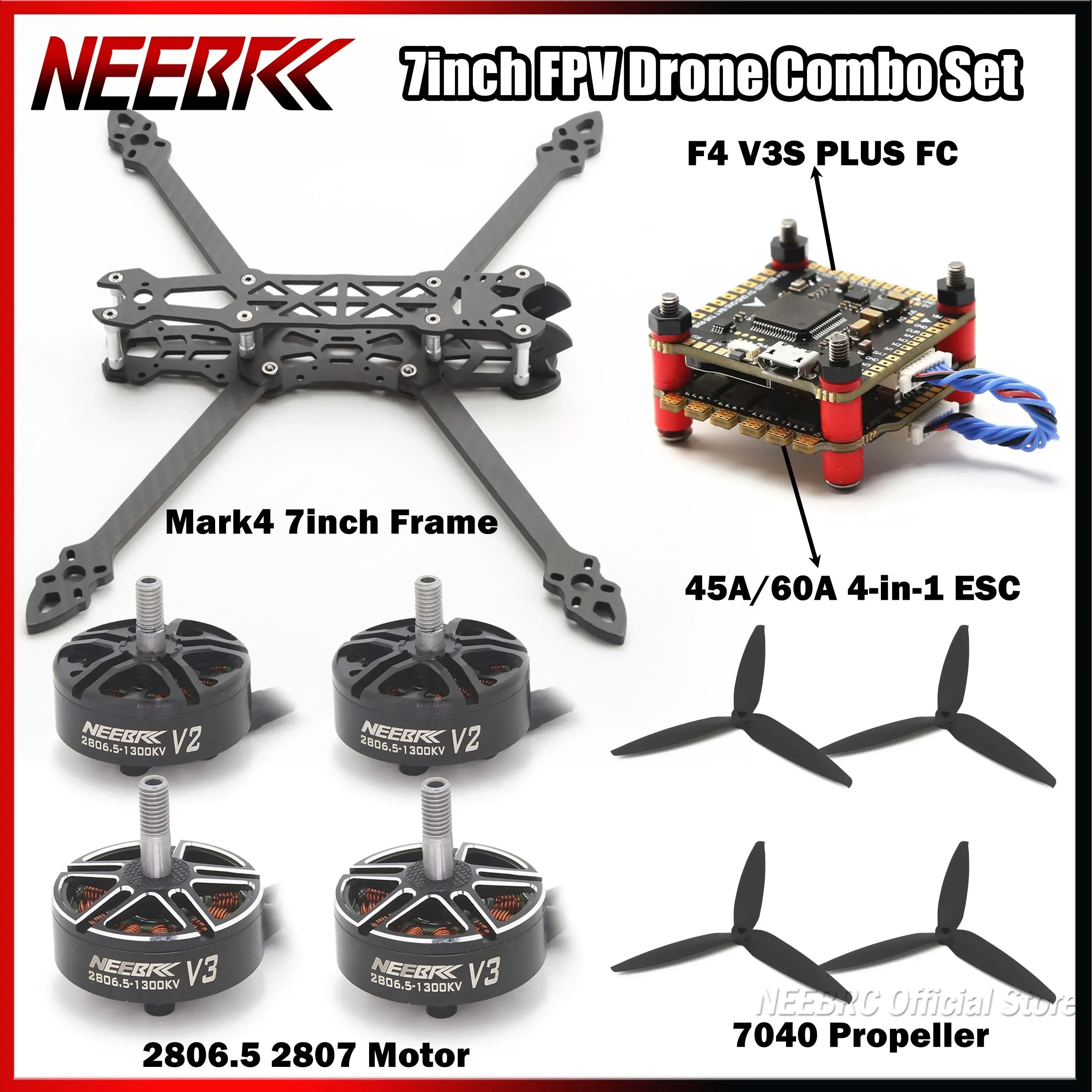 Mark4 7inch 295mm Carbon Fiber Frame F4 V3S FC Flight Controller 2807 Motor 45A 60A BLS ESC Combo for RC FPV Racing Drone DIY