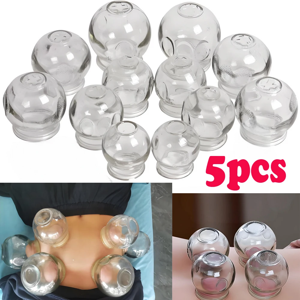 5pcs Glass Cupping Therapy Professional Vacuum Cupping Therapy Equipment Thick Chinese Acupoint Relieve Fatigue