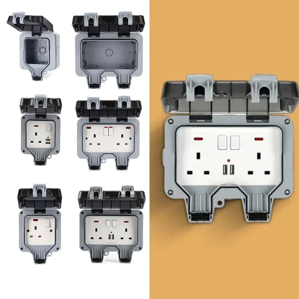 

Waterproof Design Wall Switch Socket Dust Proof USB Port Electrical Outlet UK Plug with Light Power Socket Box