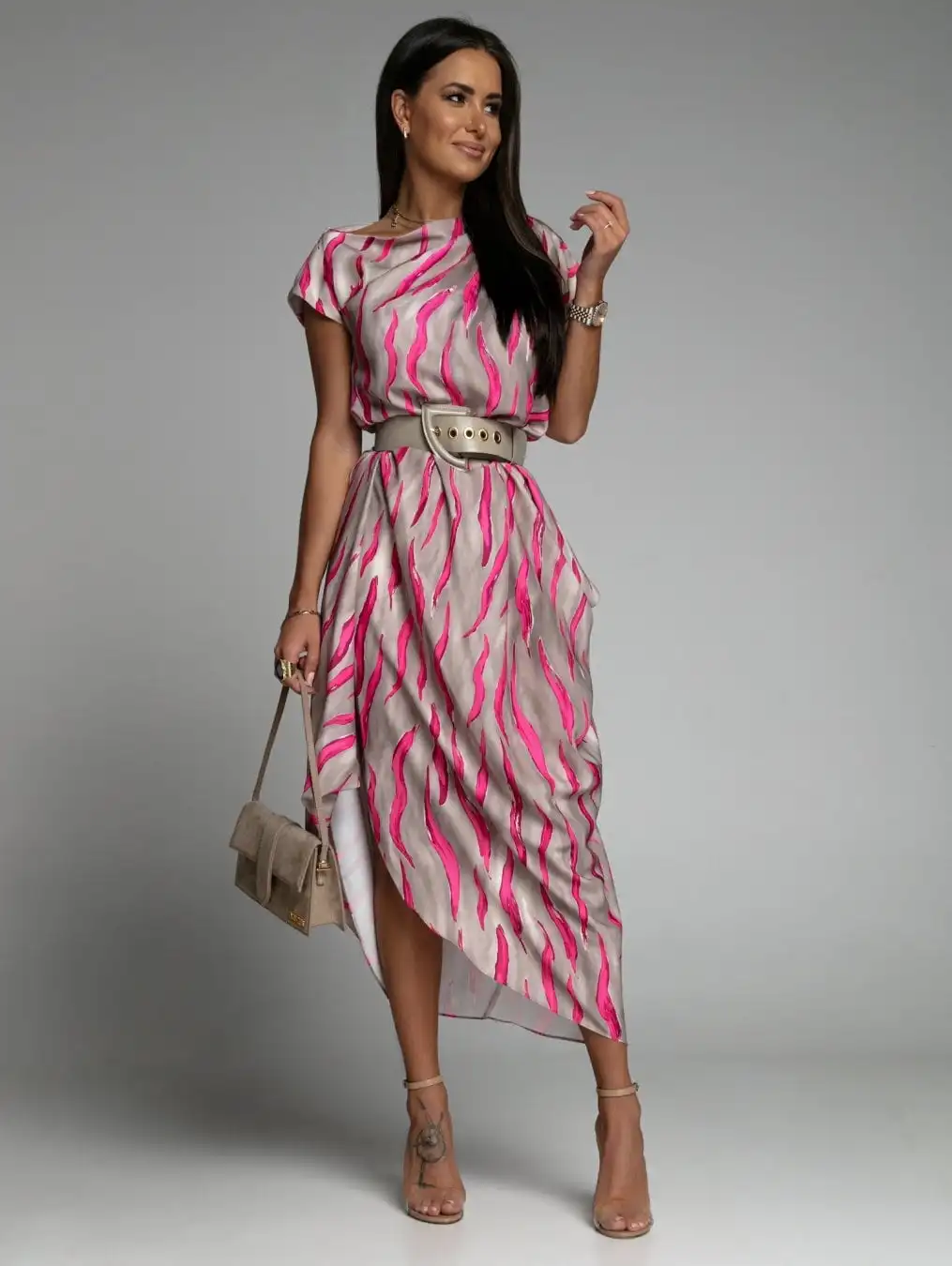 Street Sle Faionable Unebene Oulder Dr Damen Trendy Sommer Neuankömmling ort Sve Bedruckte A-Linie Dr