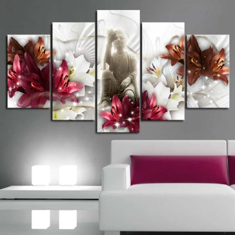 5 Pieces Red Purple Orange Diamond Lilies Flower Buddha Modern Home Decoration