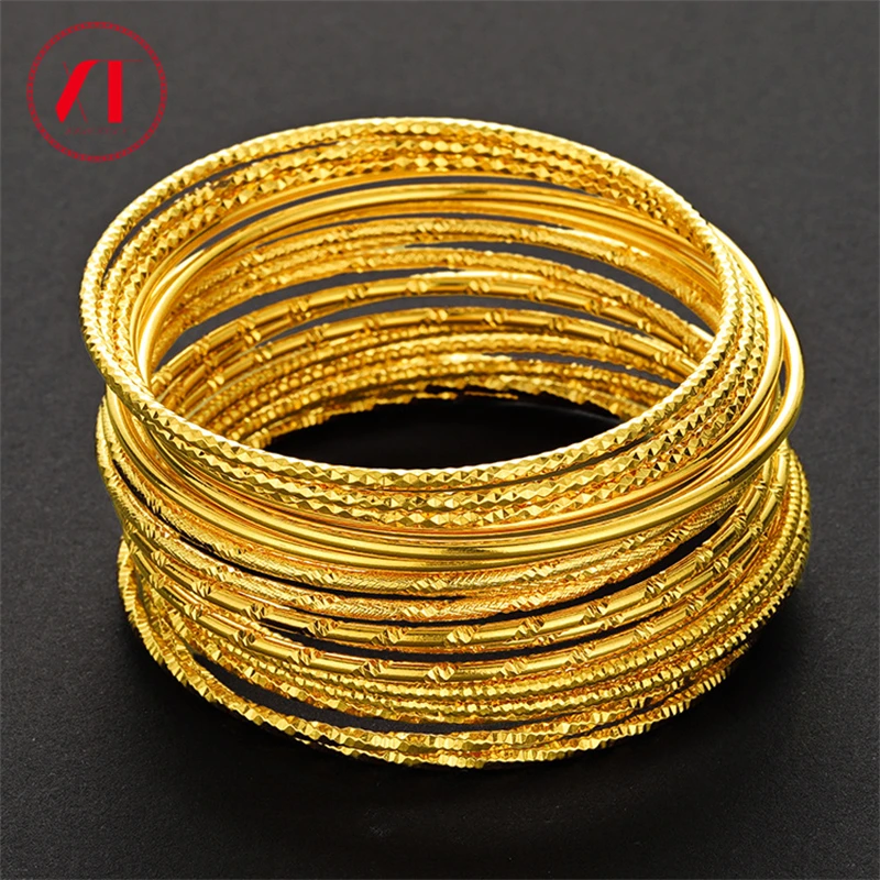 3 قطعة/الوحدة 2 مللي متر سوار مستدير مطلي الذهب اللون بسيط رقيقة جدا ثلاثة الطبقات التراص أساور للنساء دبي الإسورة مجوهرات