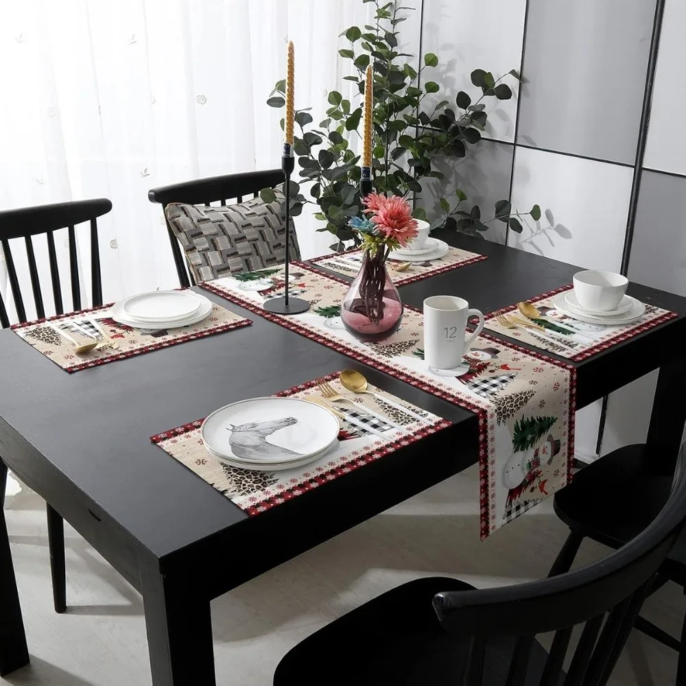 Home Decor Linen Christmas Table Runner Snowflake Santa Claus Christmas Table Flag Snowman Reindeer Xmas Tablecloth Home Decor