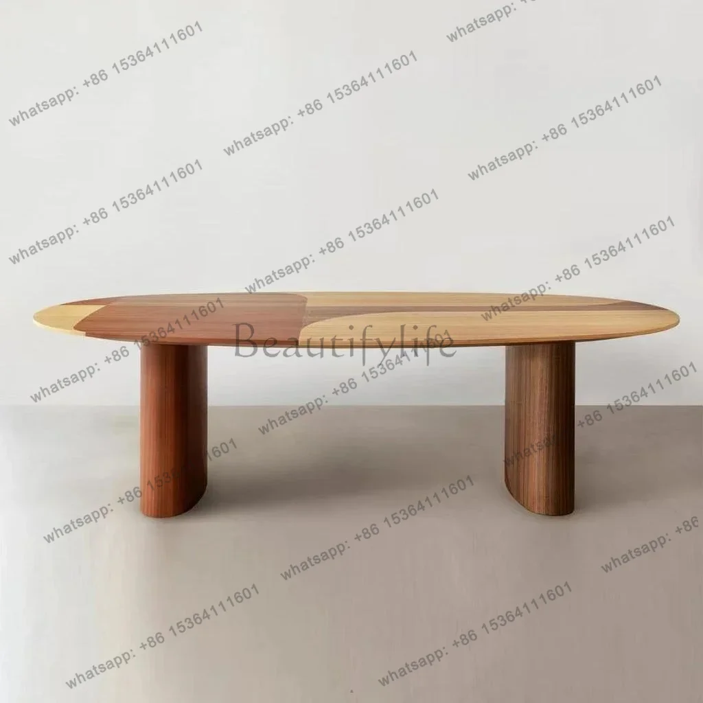 Medieval oval solid wood dining table Nordic modern simple parquet countertop multi-person large desk