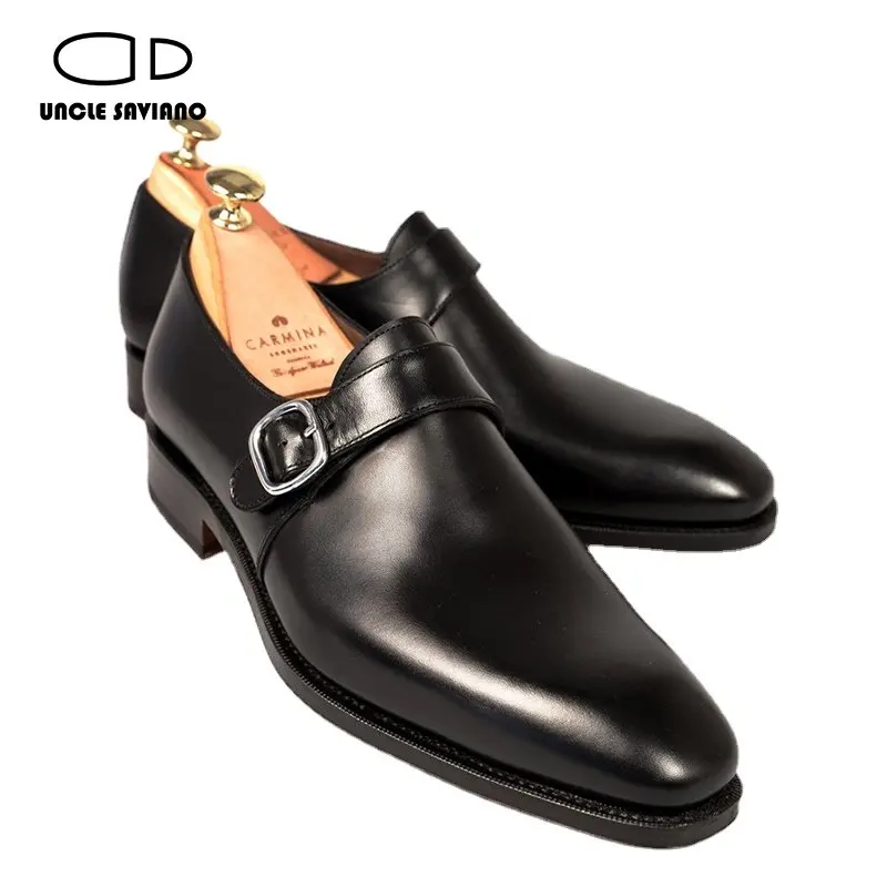 

Uncle Saviano Single Monk Style Men Shoes Wedding Black Dress Bridegroom Handmade Genuine Leather Fashion Solid Shoes for Men