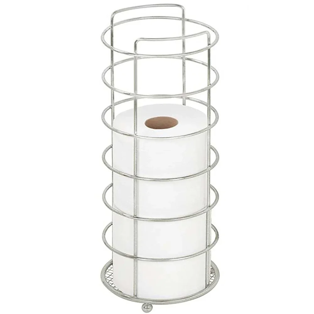 

Satin Nickel Toilet Paper Holder Metal Bathroom Organizer Cylindrical Design Extra Roll Storage Compact Essential