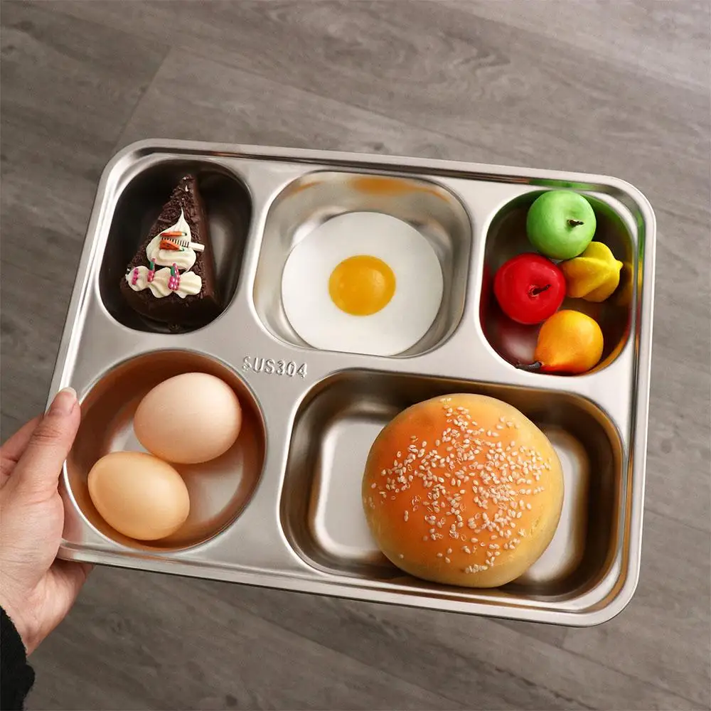Lunch Adults for Food Control Rectangular Stainless Steel Dinner Plates Platter Serving Tray Dividers