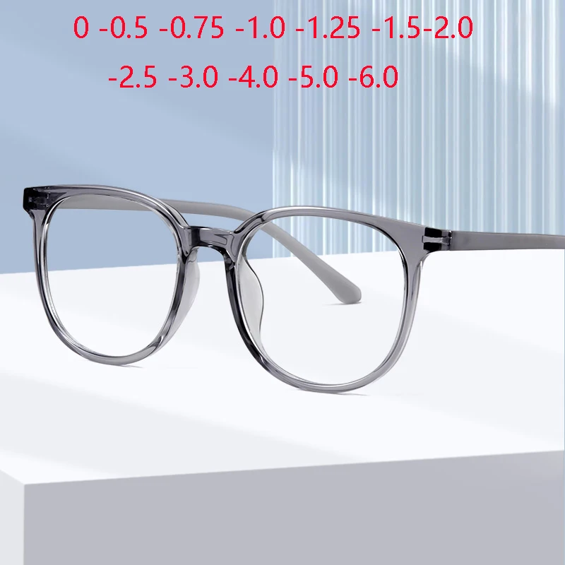 Blue Light Blocking Student Round Prescription Glasses For The Nearsighted TR90 UV400 Minus Diopter Glasses 0 -0.5 -0.75 To -6.0