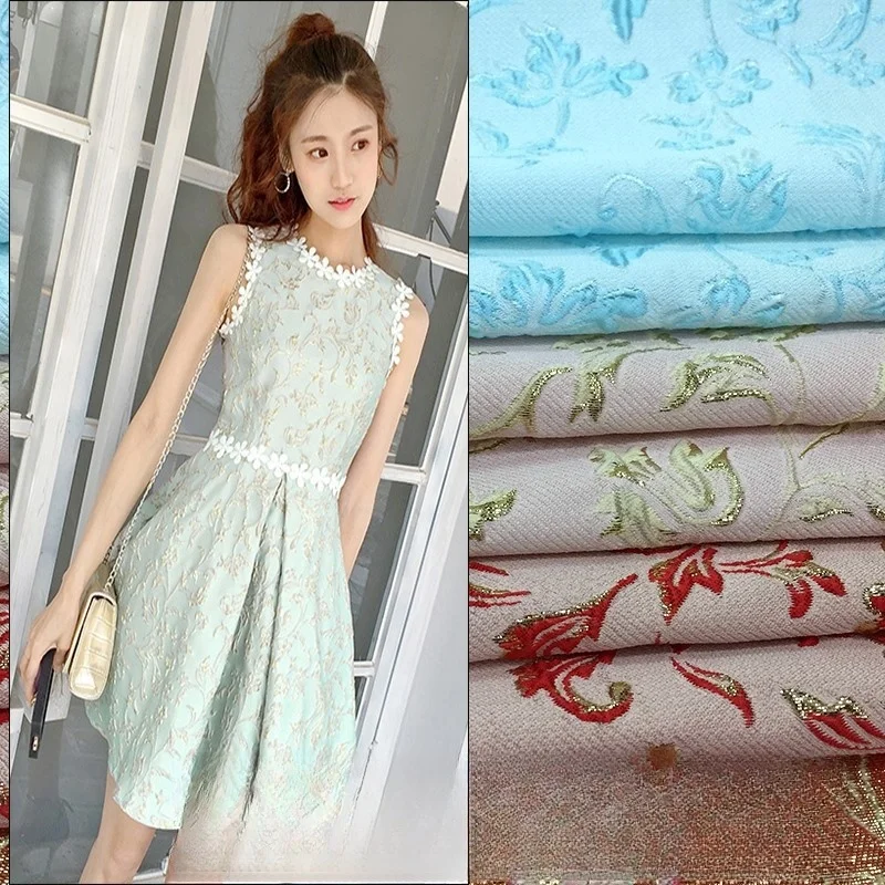 

Gold and silver thread heavy relief jacquard fashion fabric dress puffy skirt clothing brocade