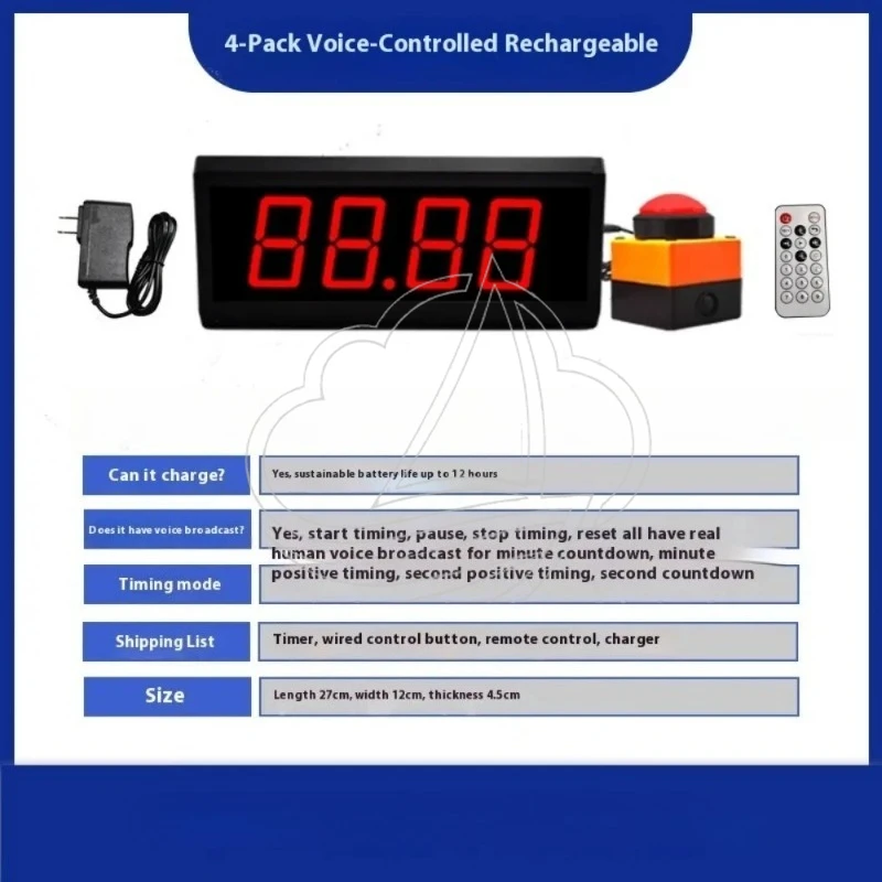 

Digital Display Countdown Timer Stopwatch Counter 4-Digit Timing Equipment with Remote Controller