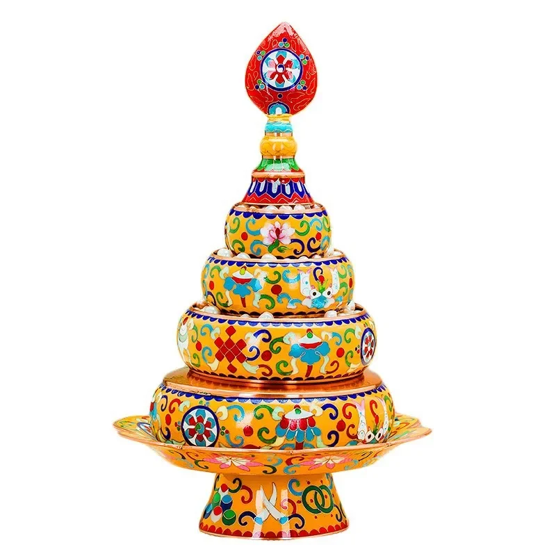 Wholesale Buddhist supplies -Talisman Tibetan 37TH The eight auspicious Manja Mandala disc gilding statue+gemstone